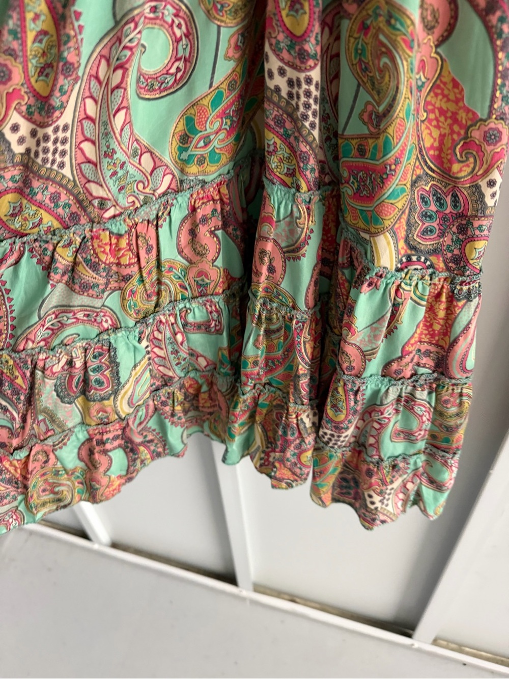 Anisa Spain Multi-Colored Green Orange Paisley Smocked Mini Dress - Size S/M - Picture 12 of 13